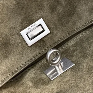 Balenciaga Women Rodeo Handbag Medium In Khaki Waxed Suede Calfskin And Smooth Calfskin