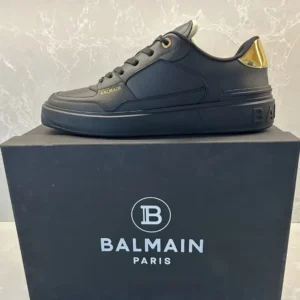 Balmain Unisex B Court Trainers in Calfskin-Black