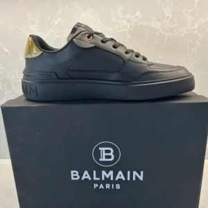 Balmain Unisex B Court Trainers in Calfskin-Black
