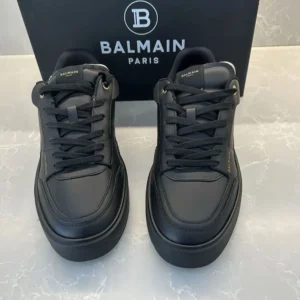 Balmain Unisex B Court Trainers in Calfskin-Black