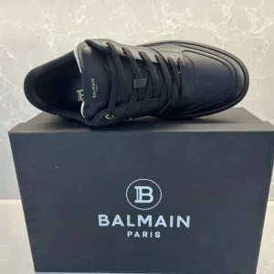 Balmain Unisex B Court Trainers in Calfskin-Black