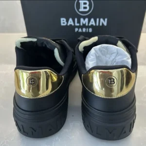 Balmain Unisex B Court Trainers in Calfskin-Black