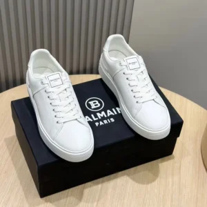 Balmain Unisex B Court Trainers in Calfskin-White FM1VI288LVTR