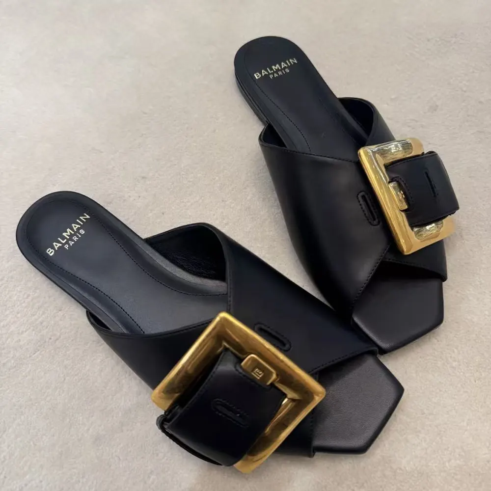 Balmain Women Anthem Flat Leather-Black