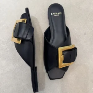 Balmain Women Anthem Flat Leather-Black