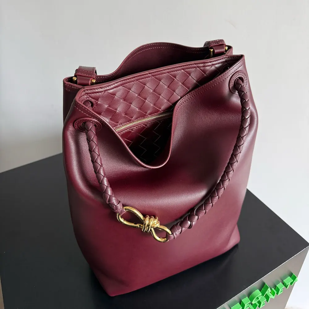 Bottega Veneta Women Andiamo Bucket in Silky Calf Leather-Maroon 844169V 5 Bottega Veneta Women Andiamo Bucket in Silky Calf Leather-Maroon 844169V