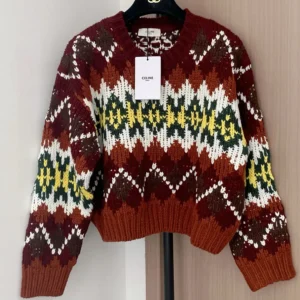 Celine Women Crewneck Sweater In Fair Isle Wool RY0I30N57