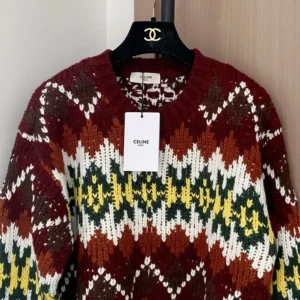 Celine Women Crewneck Sweater In Fair Isle Wool RY0I30N57