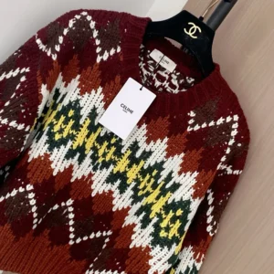Celine Women Crewneck Sweater In Fair Isle Wool RY0I30N57