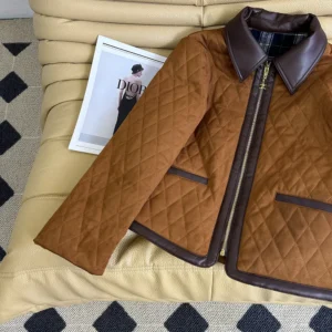 Celine Women Quilted Jacket In Suede-Brown RV0MA0X56