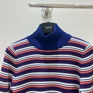 Celine Women Turtleneck Sweater In Striped Ribbed Wool RY0KF0O86