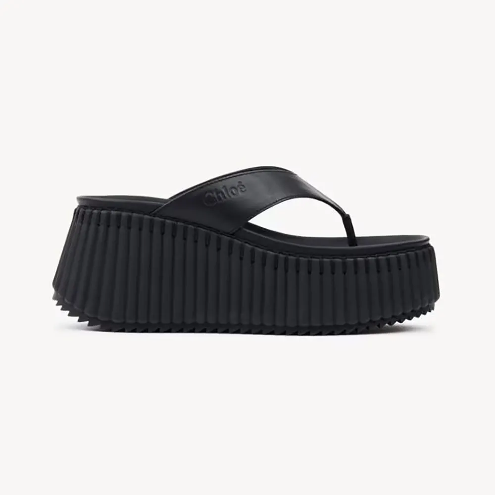 Chloe Women Nama Wedge Slide-Black CHC25A10XSN9FB