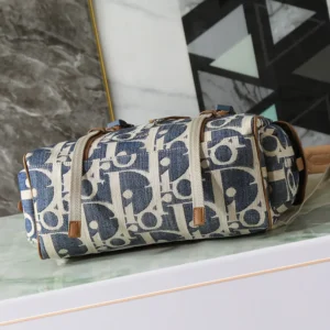 Dior Men Hit the Road Backpack with Flap Blue and Beige Raffia-Effect Dior Oblique Denim