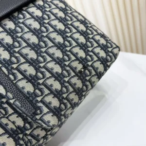 Dior Men Medium Rider Soft Hobo Bag Beige and Black Dior Oblique Jacquard with Black Grained Calfskin