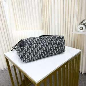 Dior Men Medium Rider Soft Hobo Bag Beige and Black Dior Oblique Jacquard with Black Grained Calfskin