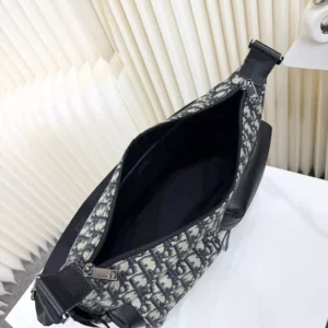 Dior Men Medium Rider Soft Hobo Bag Beige and Black Dior Oblique Jacquard with Black Grained Calfskin
