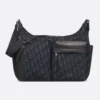 Dior Men Medium Rider Soft Hobo Bag Black Dior Oblique Jacquard and Black Grained Calfskin