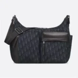 Dior Men Medium Rider Soft Hobo Bag Black Dior Oblique Jacquard and Black Grained Calfskin