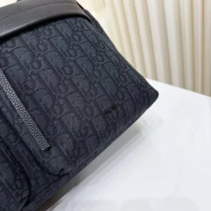 Dior Men Medium Rider Soft Hobo Bag Black Dior Oblique Jacquard and Black Grained Calfskin