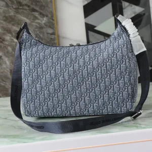 Dior Men Medium Rider Soft Hobo Bag Blue Dior Oblique Jacquard and Blue Grained Calfskin
