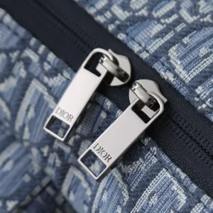 Dior Men Medium Rider Soft Hobo Bag Blue Dior Oblique Jacquard and Blue Grained Calfskin