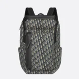 Dior Men Rider Soft Zipped Backpack Beige and Black Dior Oblique Jacquard with Black Grained Calfskin