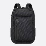 Dior Men Rider Soft Zipped Backpack Black Dior Oblique Jacquard and Black Grained Calfskin