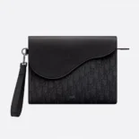 Dior Men Saddle A5 Triangle Pouch Beige and Black Dior Oblique Jacquard with Black Grained Calfskin