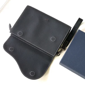 Dior Men Saddle A5 Triangle Pouch Black Grained Calfskin