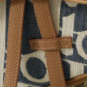 Dior Men Saddle Bag Blue and Beige Raffia-Effect Dior Oblique Denim