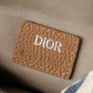 Dior Men Saddle Bag Blue and Beige Raffia-Effect Dior Oblique Denim