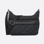 Dior Men Small Rider Soft Hobo Bag Black Dior Oblique Jacquard and Black Grained Calfskin