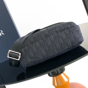 Dior Men Small Rider Soft Hobo Bag Black Dior Oblique Jacquard and Black Grained Calfskin