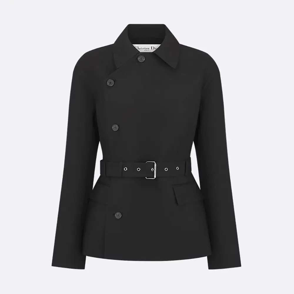 Dior Women Belted Jacket Black Virgin Wool and Silk Gabardine 1 Dior Women Belted Jacket Black Virgin Wool and Silk Gabardine