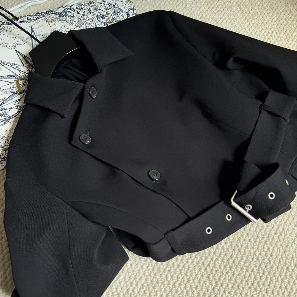 Dior Women Belted Jacket Black Virgin Wool and Silk Gabardine 6 Dior Women Belted Jacket Black Virgin Wool and Silk Gabardine