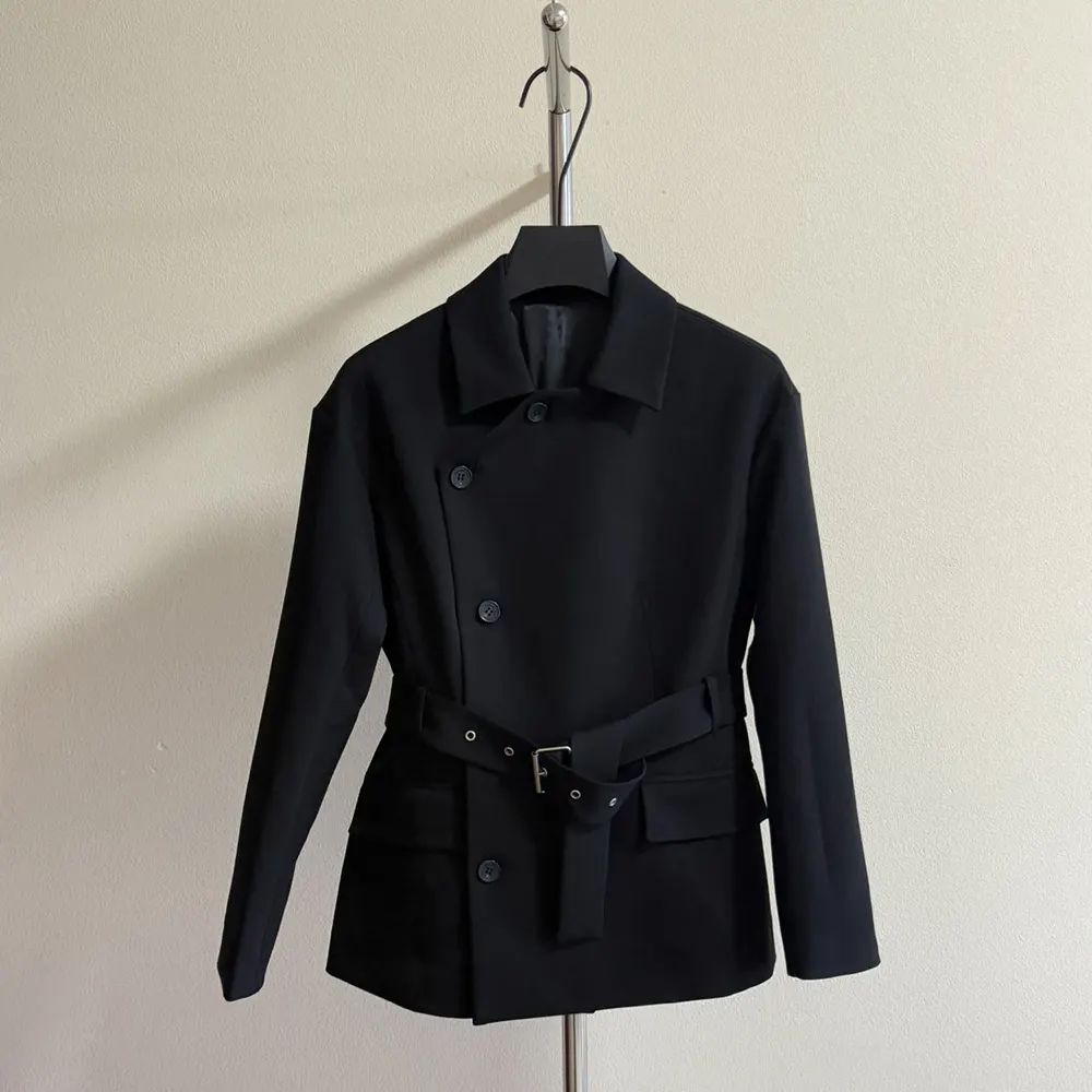 Dior Women Belted Jacket Black Virgin Wool and Silk Gabardine 2 Dior Women Belted Jacket Black Virgin Wool and Silk Gabardine