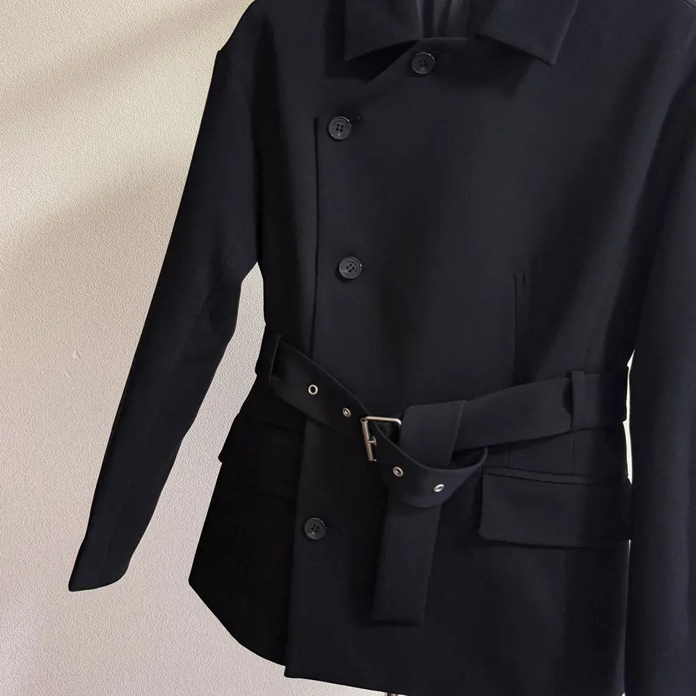 Dior Women Belted Jacket Black Virgin Wool and Silk Gabardine 9 Dior Women Belted Jacket Black Virgin Wool and Silk Gabardine
