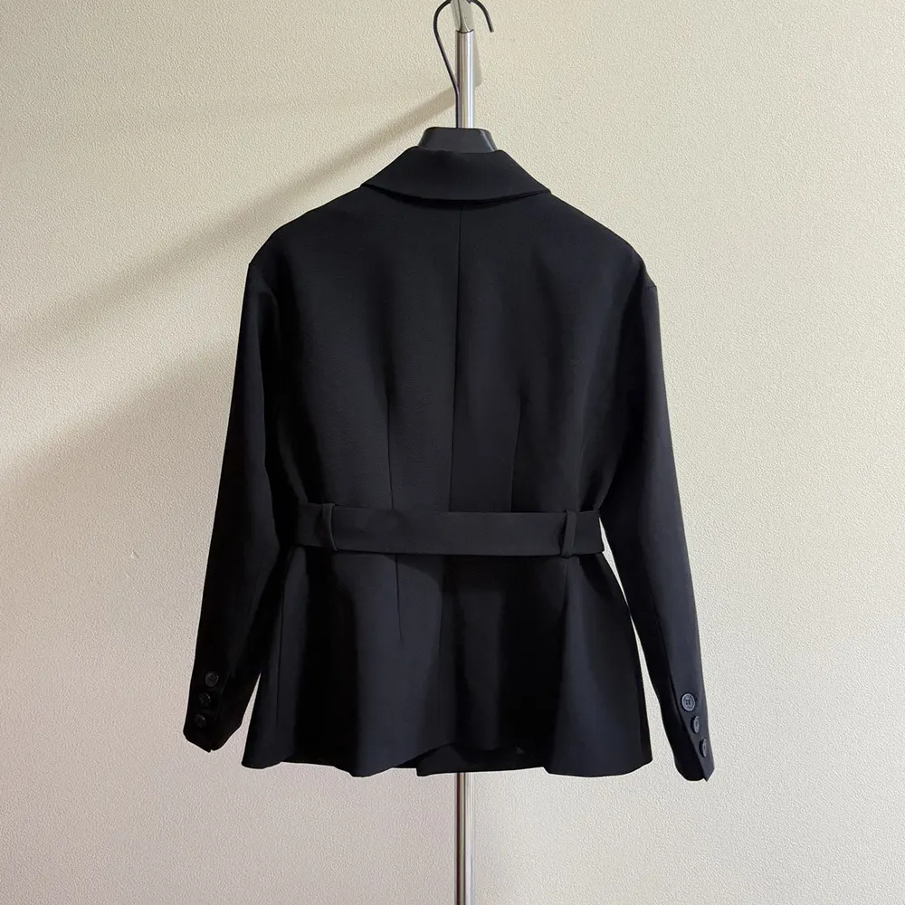 Dior Women Belted Jacket Black Virgin Wool and Silk Gabardine 3 Dior Women Belted Jacket Black Virgin Wool and Silk Gabardine - Image 3