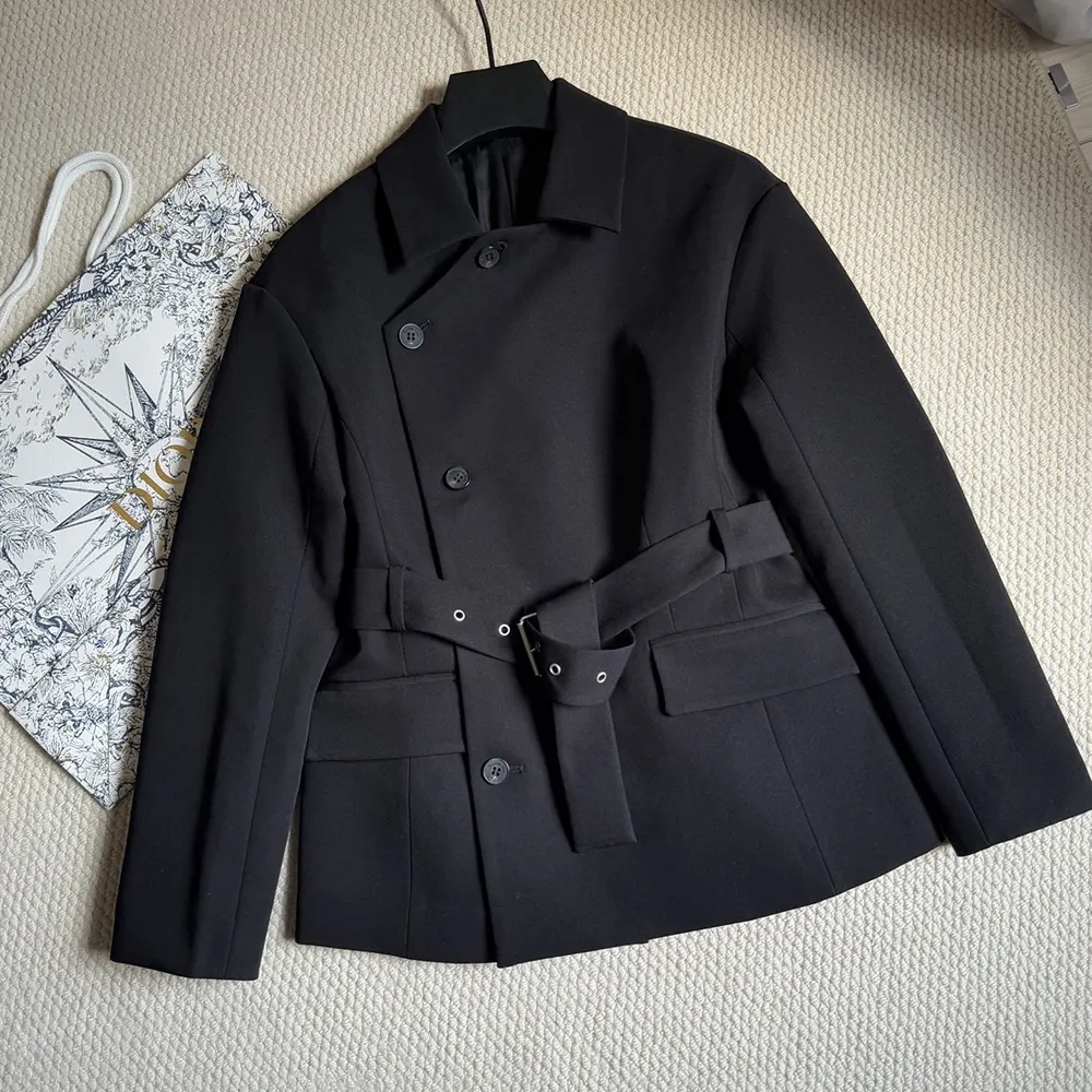 Dior Women Belted Jacket Black Virgin Wool and Silk Gabardine 5 Dior Women Belted Jacket Black Virgin Wool and Silk Gabardine