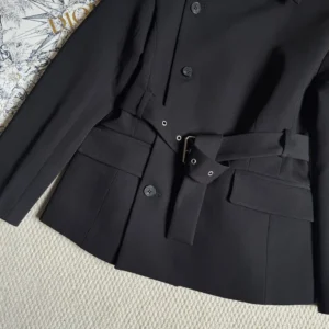 Dior Women Belted Jacket Black Virgin Wool and Silk Gabardine