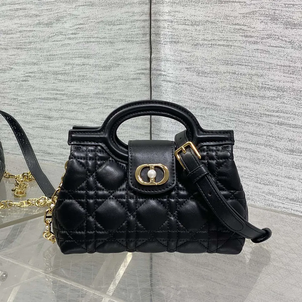 Dior Women Dior Jolie Top Handle Mini Bag Black Cannage Lambskin 2 Dior Women Dior Jolie Top Handle Mini Bag Black Cannage Lambskin