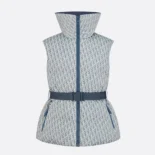 Dior Women DiorAlps Belted Puffer Vest Blue and White Dior Oblique Quilted Technical Taffeta