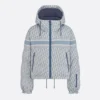 Dior Women DiorAlps Cropped Puffer Jacket with Hood Blue and White Dior Oblique Quilted Technical Taffeta
