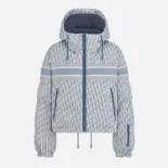 Dior Women DiorAlps Cropped Puffer Jacket with Hood Blue and White Dior Oblique Quilted Technical Taffeta