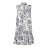 Dior Women Dioriviera Straight Ruffled Dress White Toile de Jouy Palms Cotton and Silk Poplin