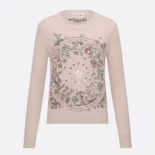 Dior Women Embroidered Sweater Cashmere Knit with Pink Dior Astral Flowers Motif