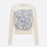 Dior Women Embroidered Sweater Ecru Cashmere Knit with Blue Dior Night of Dreams Motif