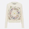 Dior Women Embroidered Sweater White Cashmere Knit with Multicolor Dior Astral Flowers Motif