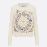 Dior Women Embroidered Sweater White Cashmere Knit with Multicolor Dior Astral Flowers Motif