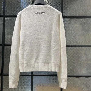Dior Women Embroidered Sweater White Cashmere Knit with Multicolor Dior Astral Flowers Motif